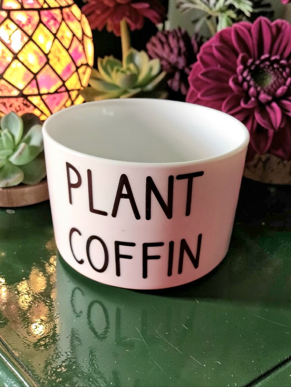 Plant Coffin Ceramic Planter with Bamboo Tray - Picture 1 of 4